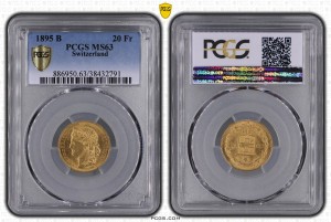 20 Франка 1895 MS 63 PCGS Хелветика