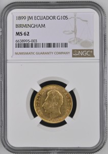 10 Сукре Еквадор 1899 MS 62
