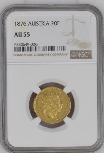 8 Флорина / 20 Франка Австрия 1876 AU55 NGC