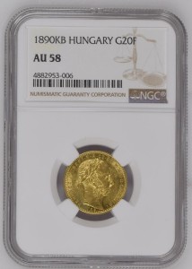 Унгария Франц Йозеф 20 Франка/ 8 Форинт 1890 KB NGC AU 58