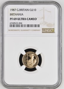 10 Паунда (1/10 oz.) Британия 1987 Proof NGC PF 69 ULTRA CAMEO