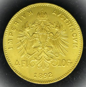 4 Флорина/10 Франка (4 Гулдена) Франц Йосиф I Австрия 1892 Рестрайк