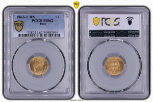 5 Лири 1863-T MS62