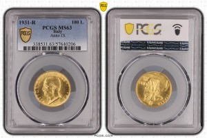 100 Лири Италия 1931 Anno IX MS63 PCGS Italia su prora